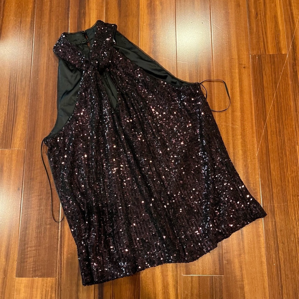 Parker Sequin Tank Top Black Maroon Halter Neck Blouse Party Formal Size Small